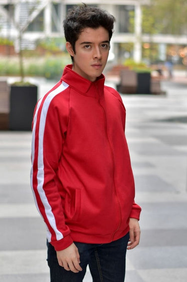 Sudadero Full Zipper Rojo de Franja Blanca Doble